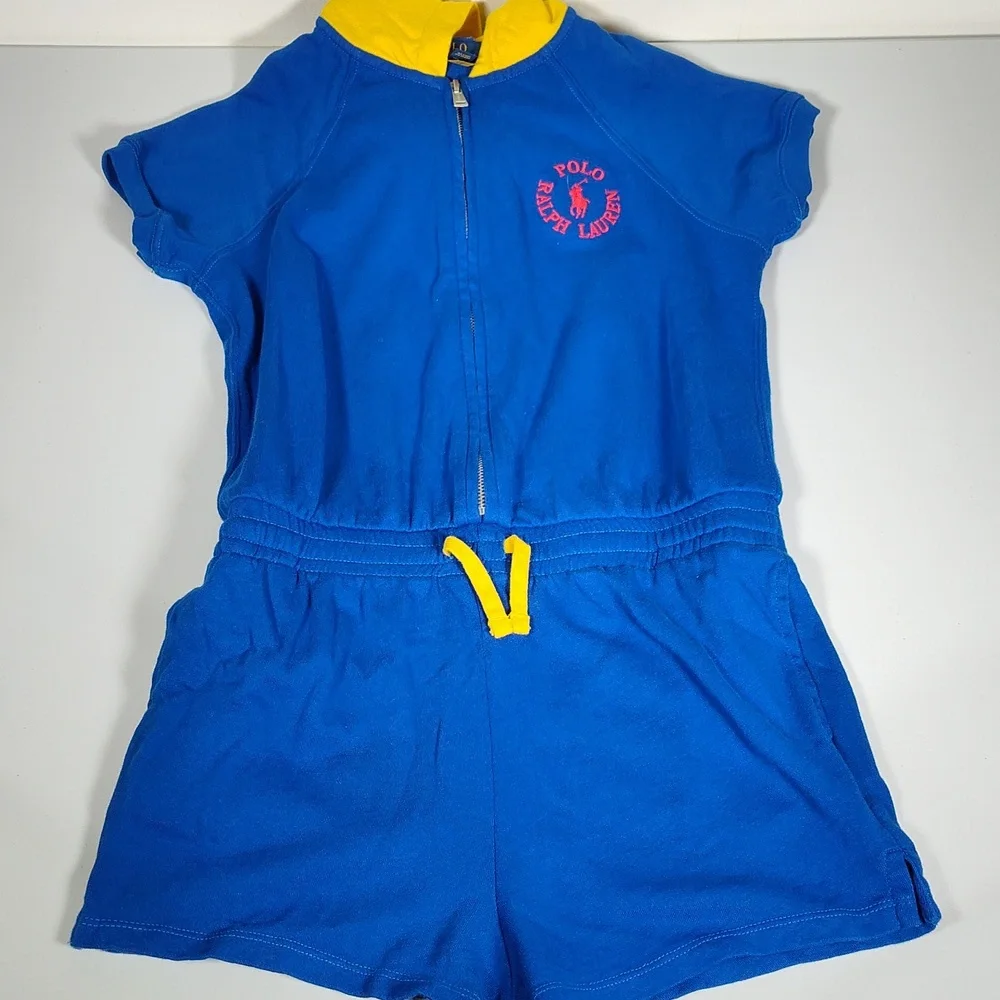 Polo Ralph Lauren Girls Spa Terry Fleece Hooded Romper L 12-14‎